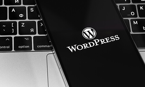 スマートフォンの画面にWordPressのロゴ画面が写っている画像