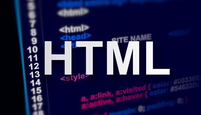 パソコン画面エディタ上にHTMLの文字が表示されている様子のイメージ画像